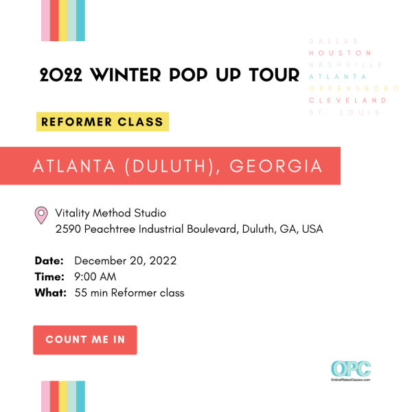 Atlanta-Duluth_-Georgia-winter-pop-up-tour-reformer-class - Online Pilates Classes